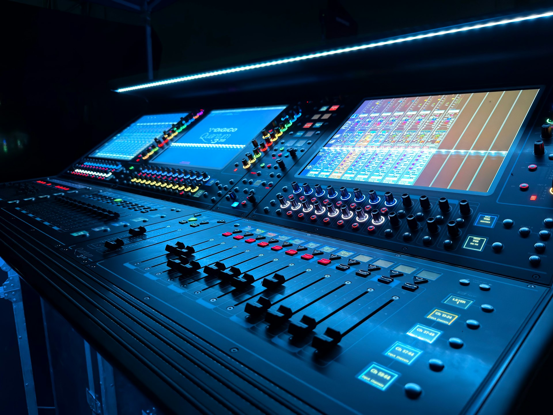 Console de mixage numérique utilisée pour l’égalisation (EQ) d’un mix