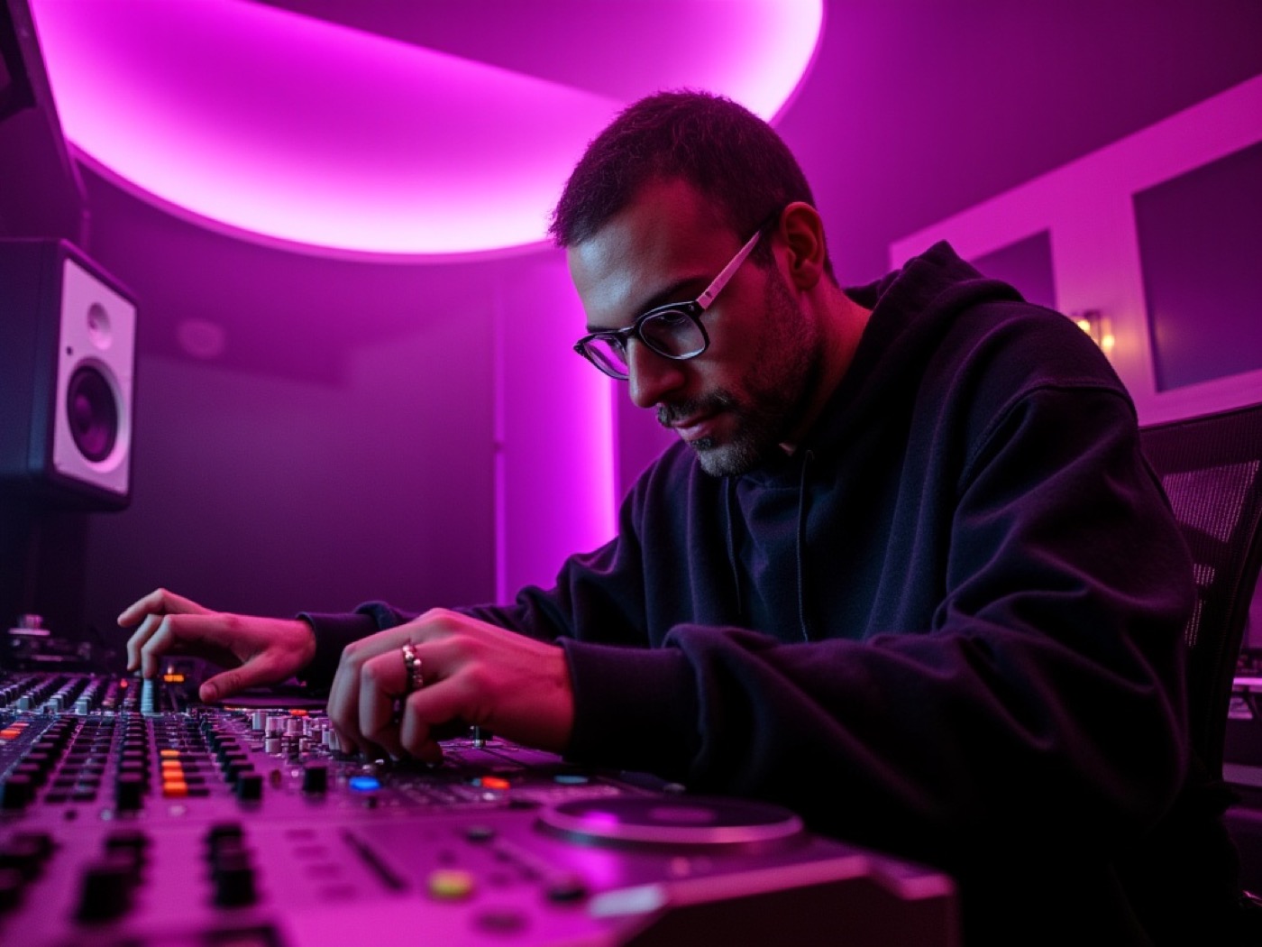 Élève en session de mixage dans un studio partenaire
